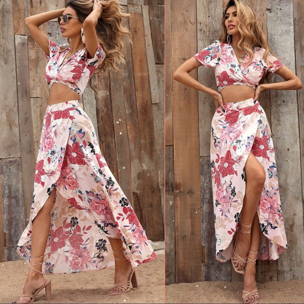 2-Piece Boho Crop Top+Skirt Set
